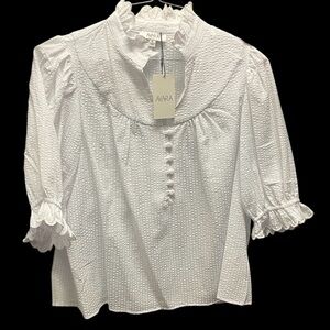 NWT Avara White Ruffle Collar and Puff Sleeve Blouse